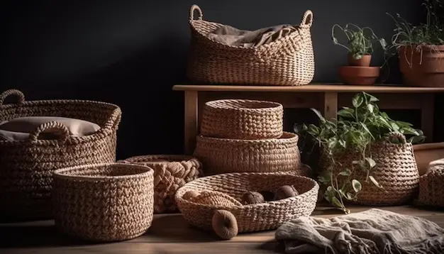 Decorative Woven Basket with a Rustic