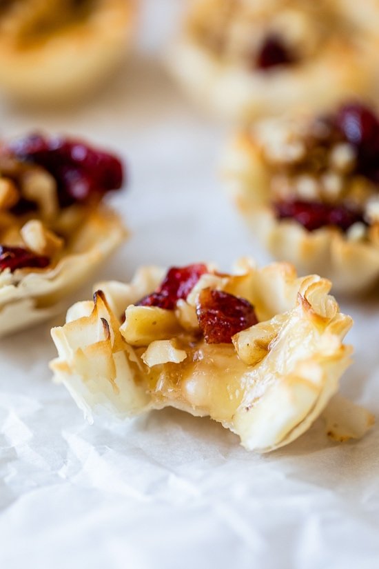 Baked Brie Phyllo Cups with Craisins and Walnuts